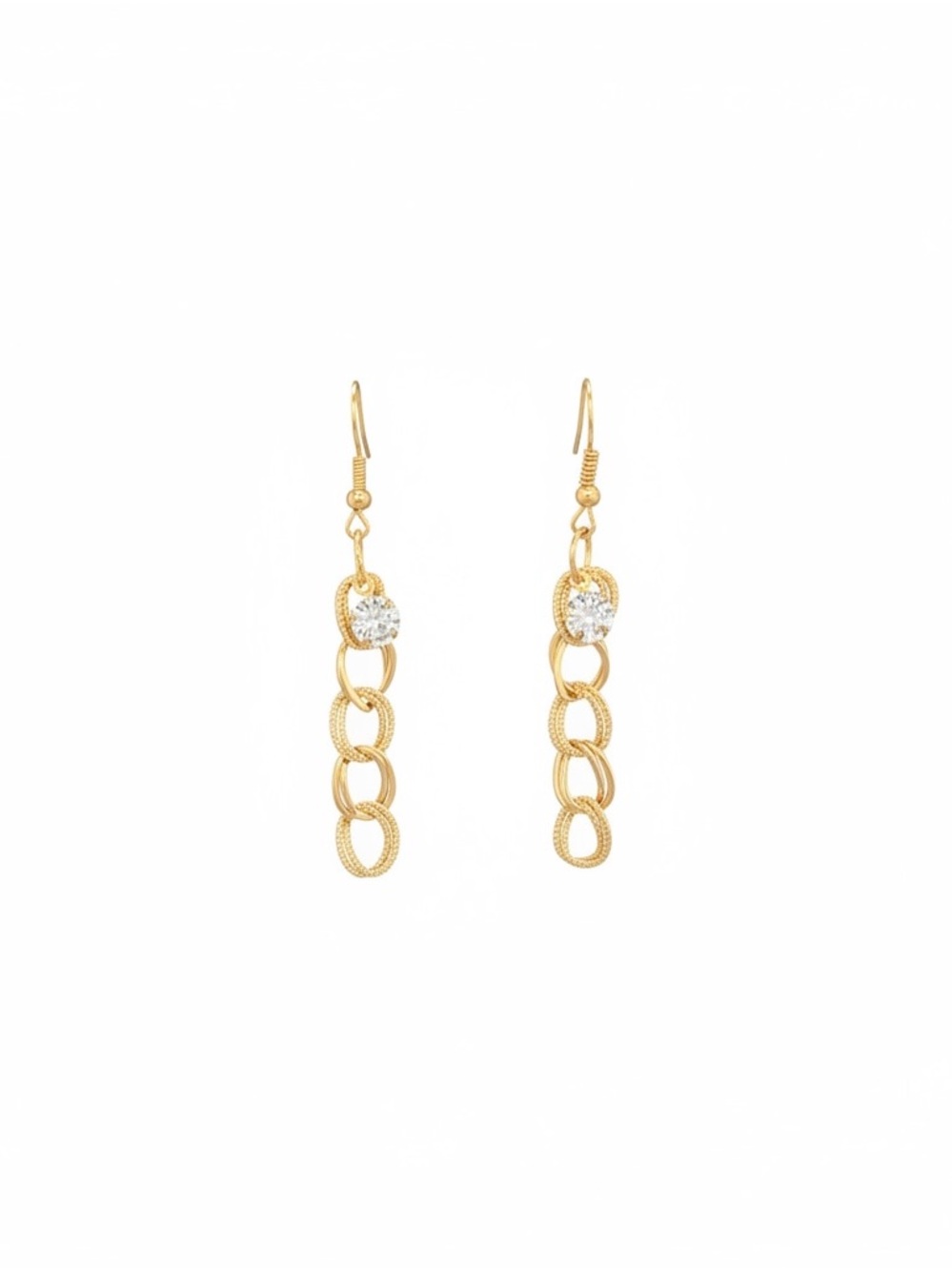 💛Dazzling Gold Tone Linked Drop Earrings with Crystal Accent/NWOT💛 - Picture 2 of 3